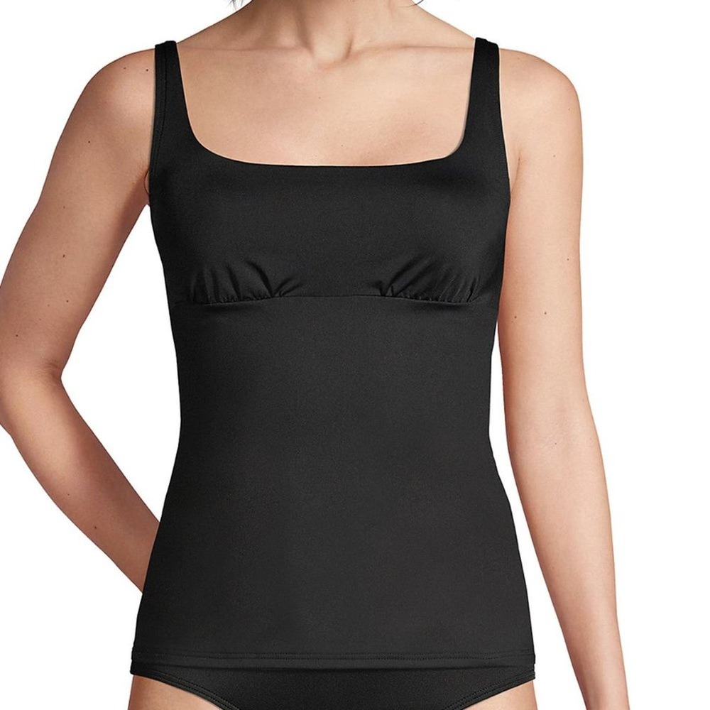 Lands' End Square Neck Underwire Tankini Swimsuit Top in Black Size 2 NWT